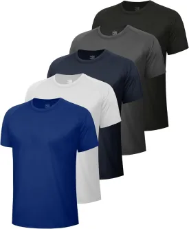 5 Pack Workout Shirts for Men-Quick Dry Black Gym Moisture Wicking Short Sleeve T-Shirts for Running Athletic Casual