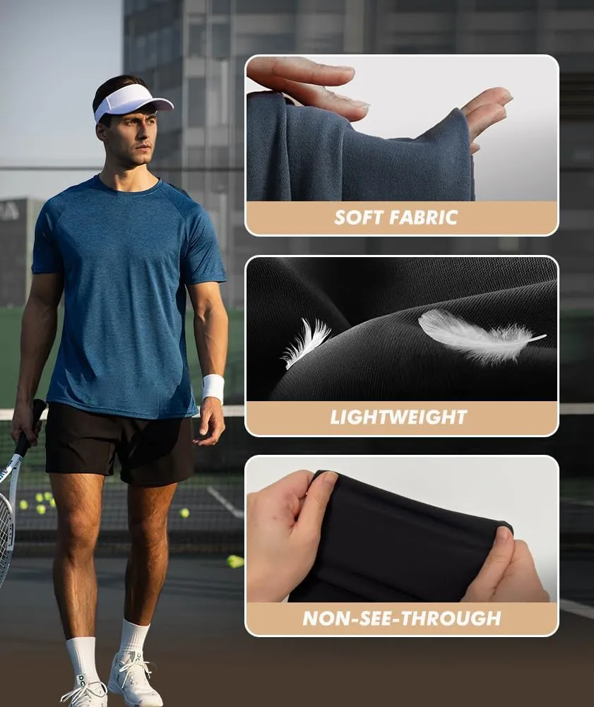 5 Pack Workout Shirts for Men-Quick Dry Black Gym Moisture Wicking Short Sleeve T-Shirts for Running Athletic Casual