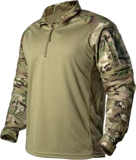 Mens Tactical Shirts CAMO Shirts with Long Sleeve 1/4 Zip Quick Dry BDU Shirts with Elbow Pads Airsoft
